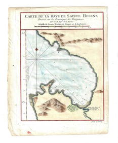 1757 Hand Colored Plan Bay of St Helena