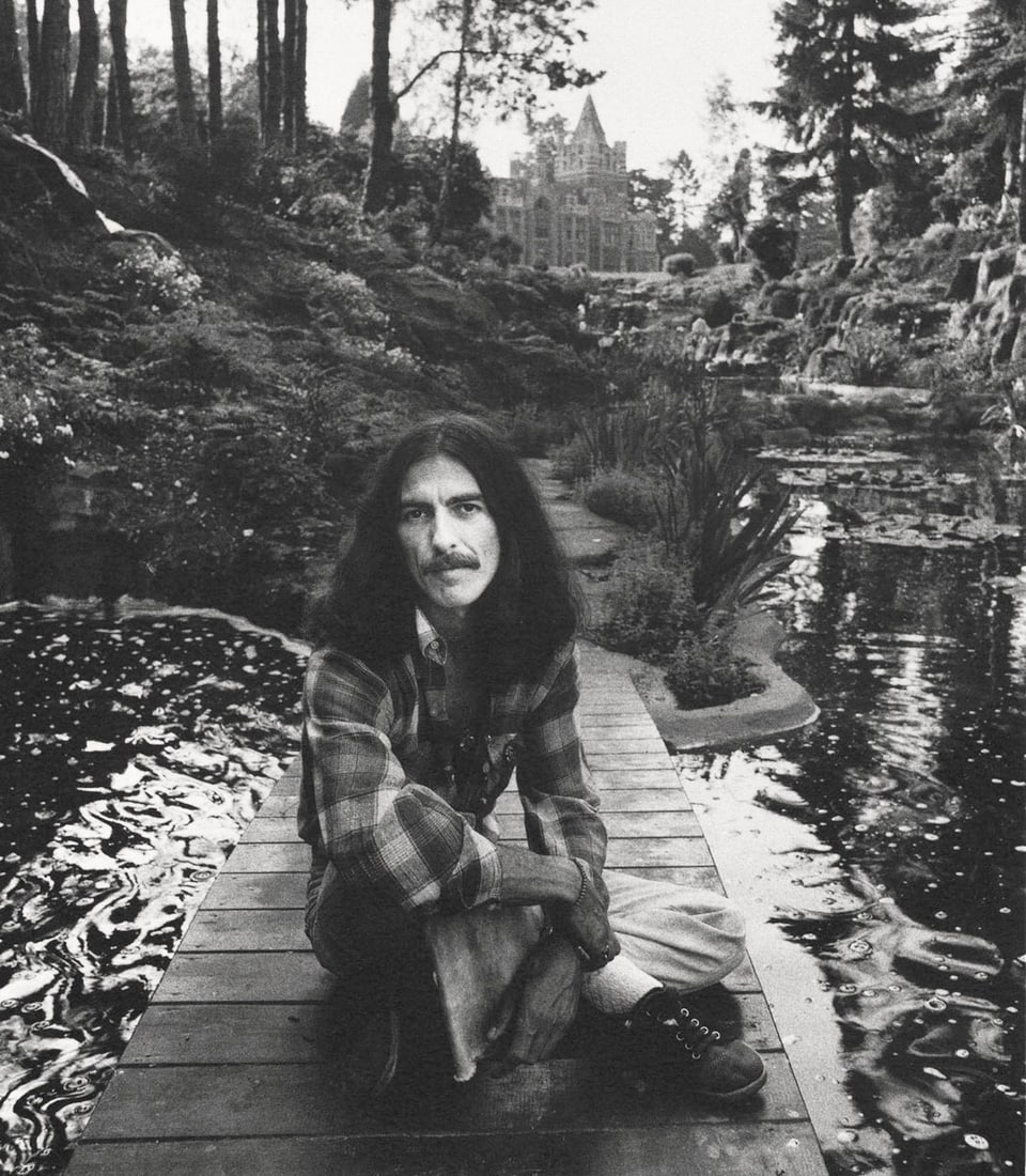 TERRY O’NEILL - George Harrison, Henley England, 1975: Artist: TERRY O’NEILL Print Title: George Harrison, Henley England, 1975 Printing Date: 1980’s Medium: photo-lithograph Printed in: Italy Image Size approx.: 8 x 6.5” Terry O'Neill (