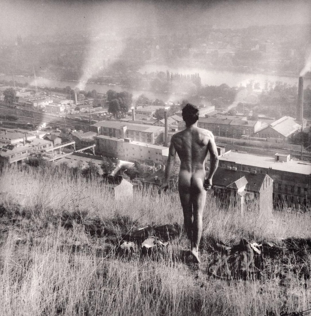 JAN SAUDEK - Author himself, 25 yrs. later at the same place, 1985: Artist: JAN SAUDEK Print Title: Author himself, 25 yrs. later at the same place, 1985 Printing Date: 1980’s Medium: Duotone photo-lithograph Printed in: Switzerland Image Size: 8 x 8” Addi