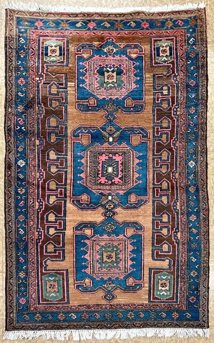 Persian Antique Saveh Hand Knotted Tribal Camel Blue Wool Oriental Area Rug 4'2" x 6'9": Title:Persian Antique Saveh Hand Knotted Tribal Camel Blue Wool Oriental Area Rug 4'2" x 6'9" Description:• Rug Number: H165-6 • Country of Origin: Iran • Style, Design: Persian, Sav