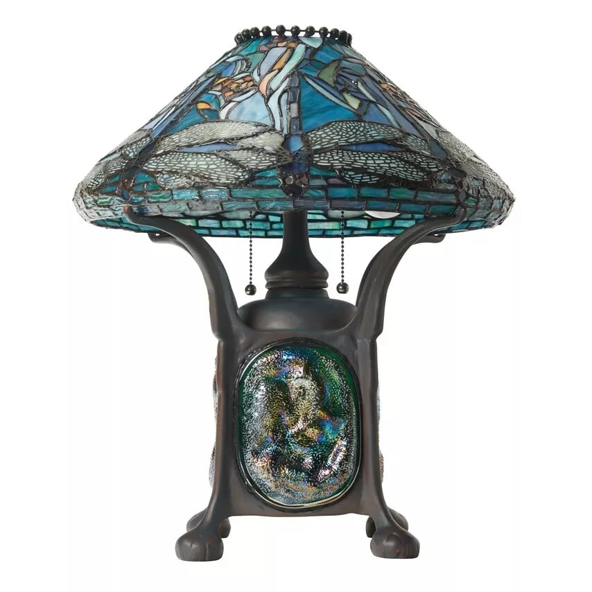 21.5" Blue Stained Glass Dragonfly Turtleback Table Lamp (1 of 13)