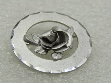 Vintage Sterling Rose Circle Brooch, Signed A&Z