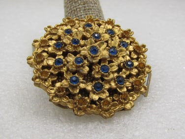 Vintage Blue Rhinestone Single Buckle Side, Signed Greenbaum,