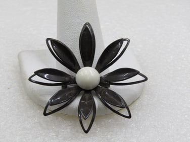 Vintage Brown Enameled Floral Brooch, 1960's, 2"