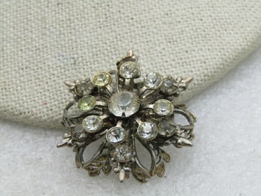 Vintage Tiered Rhinestone Brooch, Snowflake/Star, Filigree, 1-1/8"
