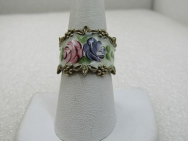 Vintage Sterling Guilloche Rose Cigar Band Ring, Sz. 8