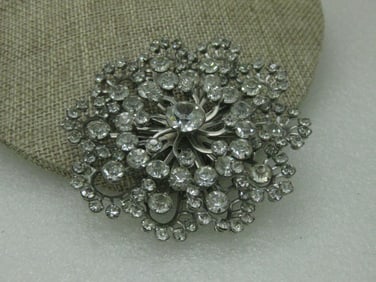Vintage Rhinestone Snowflake/Blossom Tiered Brooch, 1960's, Silver Tone 3"