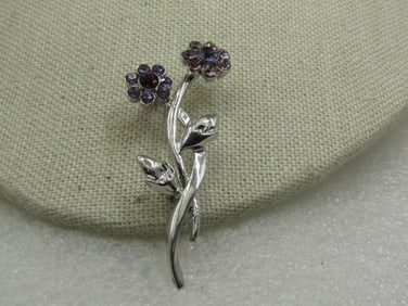Vintage Purple & Lavender Rhinestone Floral Brooch, 2"