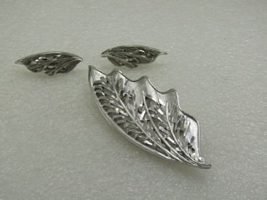 Vintage Coro Leaf Brooch & Clip Earrings Set, Tiered, 1960's
