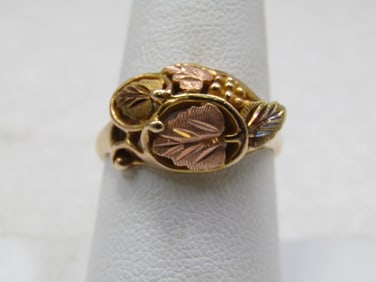 Vintage 10kt Landstrom Grape Leaf Ring, Two-Tone, Sz. 8.5