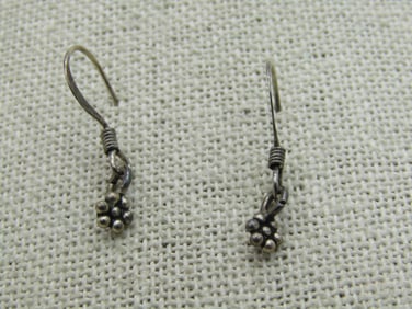 Vintage Sterling Silver Floral Drop Earrings, Pierced