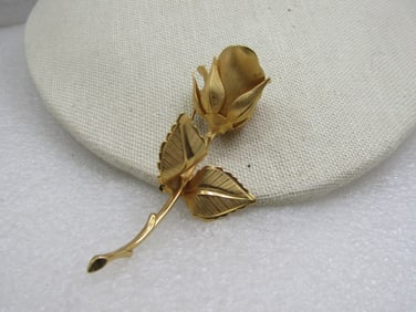 Vintage Long Stem Rose Brooch, Signed Giovanni, 3"