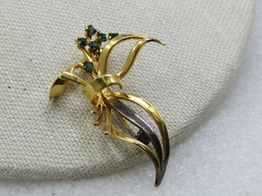 Vintage Swiss Made Rhinestone Floral Brooch, 1960's-1970's