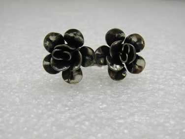 Vintage Jewel Art Sterling Rose Earrings, 1940's, Screwback