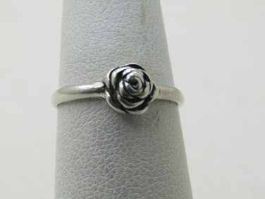 Vintage Sterling Silver Rose Ring, Sz. 4, Signed $