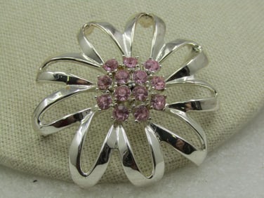 Vintage Pink Rhinestone Mod Blossom Brooch, 1960's-1970's, 2"