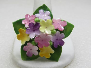 Vintage Porcelain Forget-me-Not Brooch, Cara China, Staffordshire, England