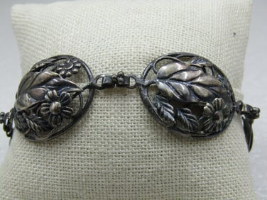 Vintage Sterling Floral & Leaf Braclet, Sterling Craft by Coro, 7.5", 1940's