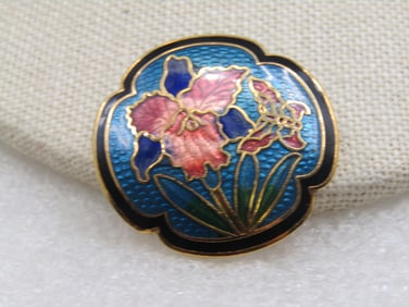 Vintatge Cloisonne Butterfly Floral Brooch, 1970's-1980's