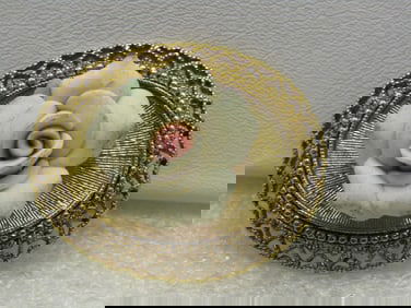 Vintage White Porcelain Rose Brooch, 1970's-1980's