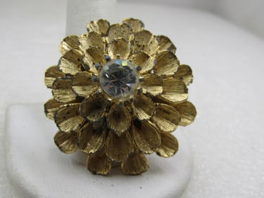 Vintage Tiered Mum Brooch, Rhinestone Top, 1.5", 1960's