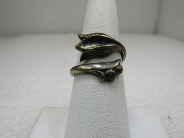 Vintage Sterling Tulip Wrap Bypass Ring, Sz. 8, Signed