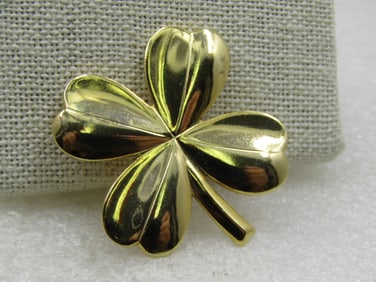Vintage Gold Tone Four Leaf Clover Brooch, 1.5"