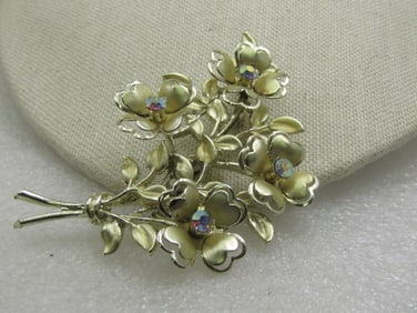 Vintage Coro Floral Bouquet Brooch, AB Rhinestones, Mid-Century