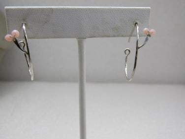Sterling Silver Pink Quartz Floral Hoop Earrings, Pierced, 1"