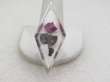 Vintage Reversed Carved Floral Brooch, Diamond Shaped, 1950's-1960's
