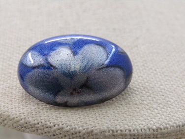 Vintage Metallic Floral Painted Oval Brooch, 1-1/8"