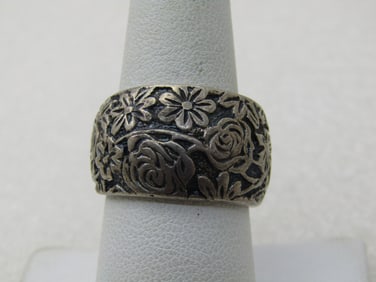 Vintage Sterling Silpada Rose Floral Ring, Sz. 8.5, Wide, Retired