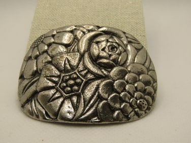 Vintage Floral Shoe Clip, Signed MUSI, 2.5" by 1.75", Repousse