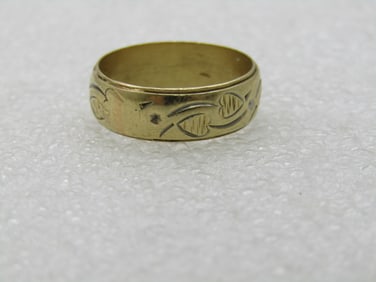 Vintage 14kt Heart Leaf Wedding Band, Sz. 8, 6.3mm