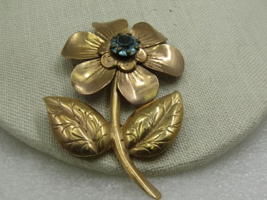 Vintage Floral Stem Brooch, 1940's, 3.25", Gold Tone