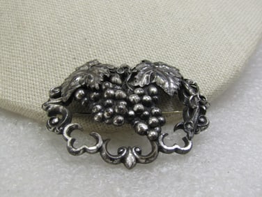 Vintage Grape Cluster & Vine Brooch, 1940's, 1.75"