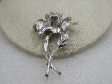 Vintage Silver Roses Brooch, 2.75" , 1960's-1970's.