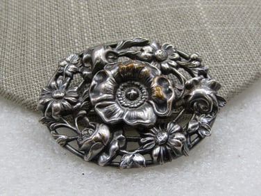 Vintage Silver Plated  Mixed Floral Brooch, Mid-Century