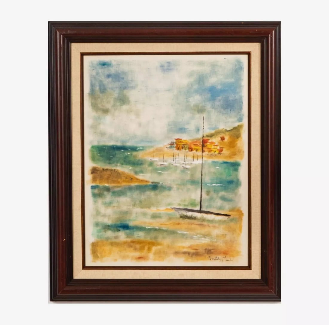 DOROTHY LOEB Mexican Village with Boats in the Bay oil painting (1 of 4)