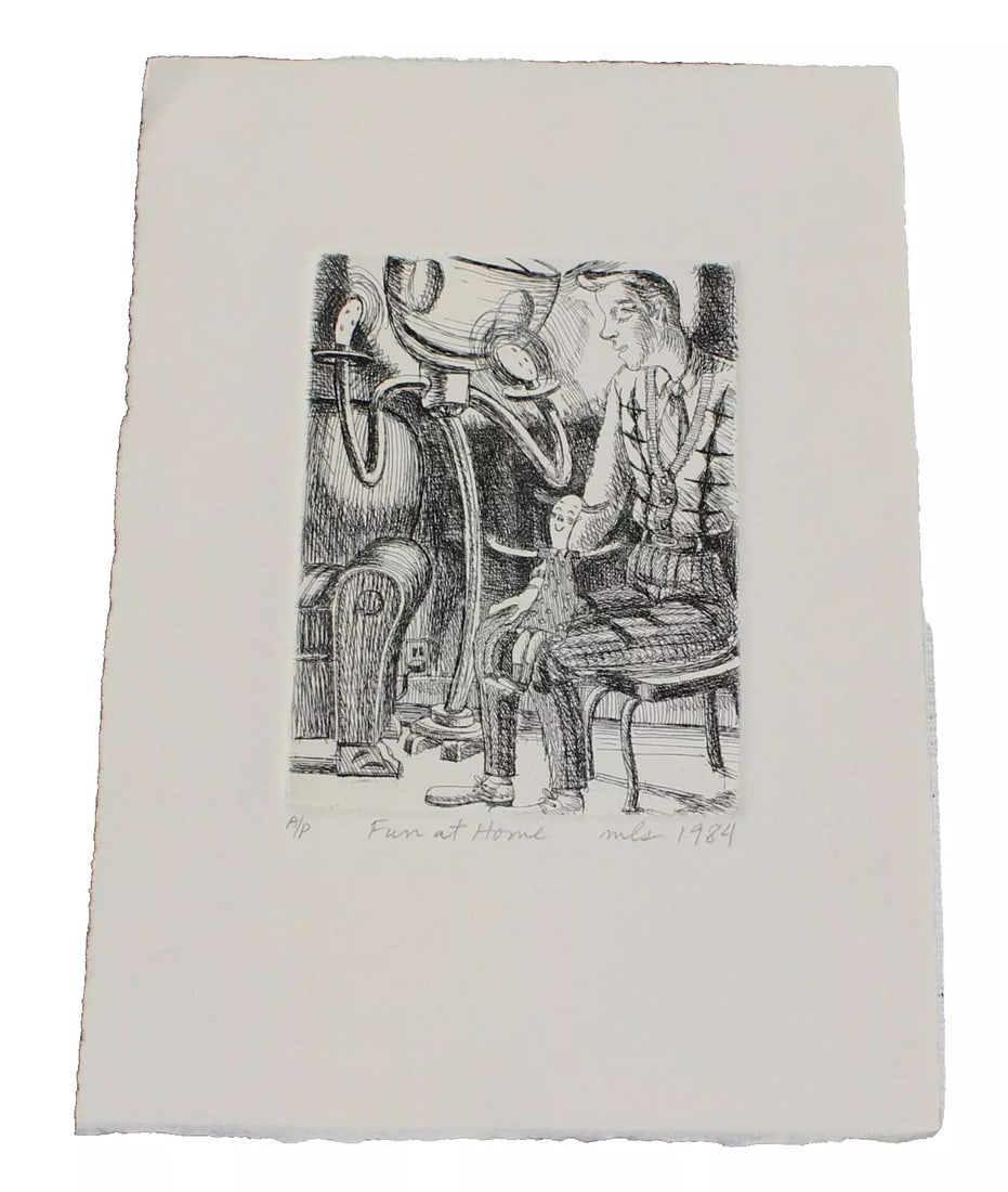 MARY LOUISE STANLEY Etching Artist's Proof Fun at Home 1984 (1 of 2)