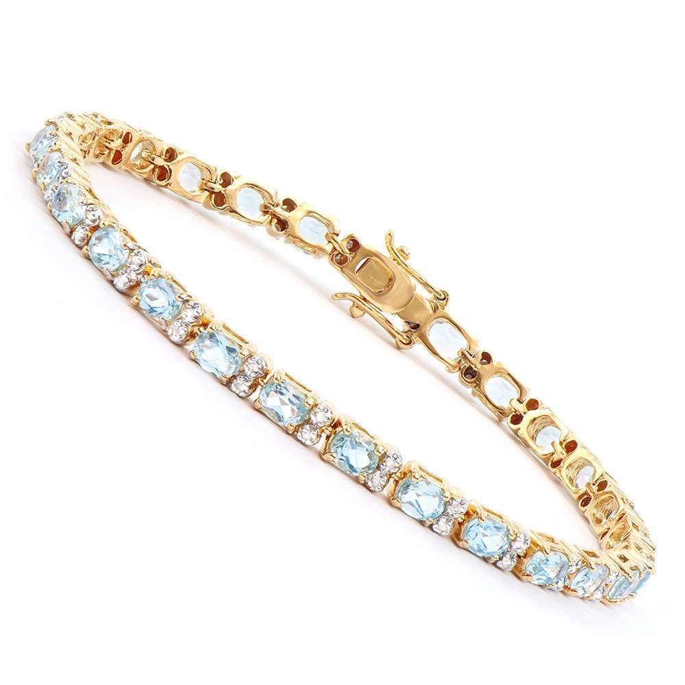 10.50 TW CTS BLUE TOPAZ & DIAMONDS 18K GOLD PLATED DESIGNER BRACELET SIZE 8 INCHES (1 of 2)