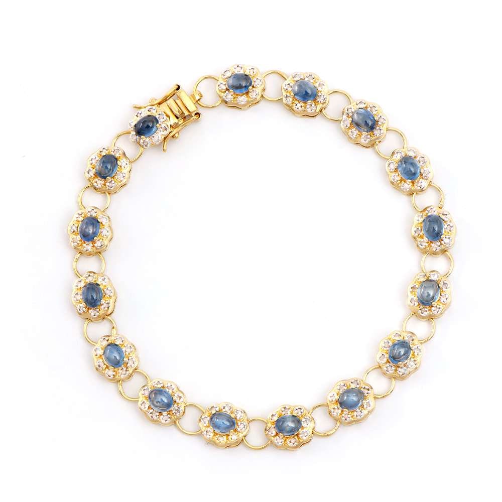 7.26 TW SAPPHIRES & DIAMONDS 18K GOLD PLATED DESIGNER BRACELET SIZE 8 INCHES (1 of 2)