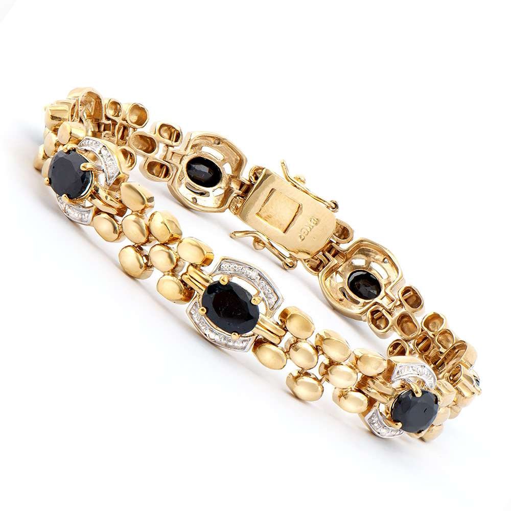 11.10 TW CTS BLACK SAPPHIRE & DIAMONDS 18K GOLD PLATED DESIGNER BRACELET SIZE 7.6 INCHES (1 of 2)