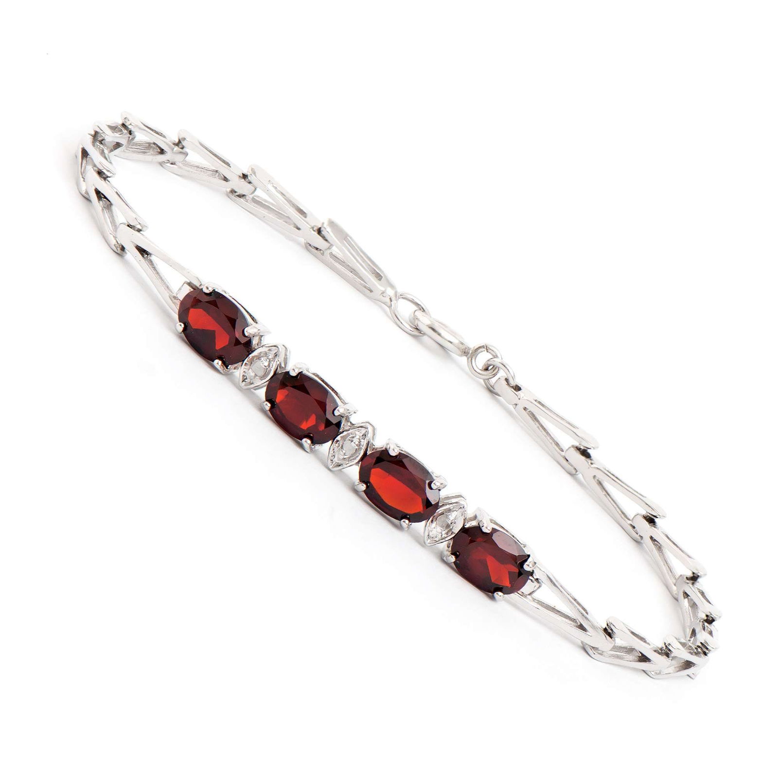 3.35 ctw Garnet & Diamonds Rhodium Plated Designer Bracelet 7.5 in (1 of 2)