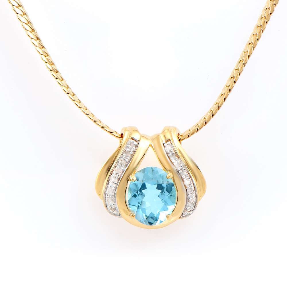 6.12 TW CTS BLUE TOPAZ & DIAMONDS 18K GOLD PLATED DESIGNER NECKLACE SIZE 16 INCHES (1 of 2)