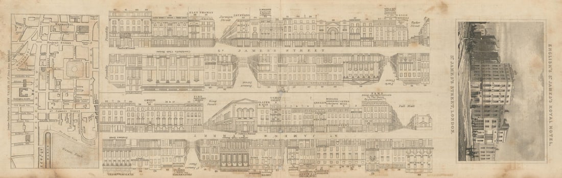 Tallis London Street View #14 St James's Street 1838 old antique map chart (1 of 1)