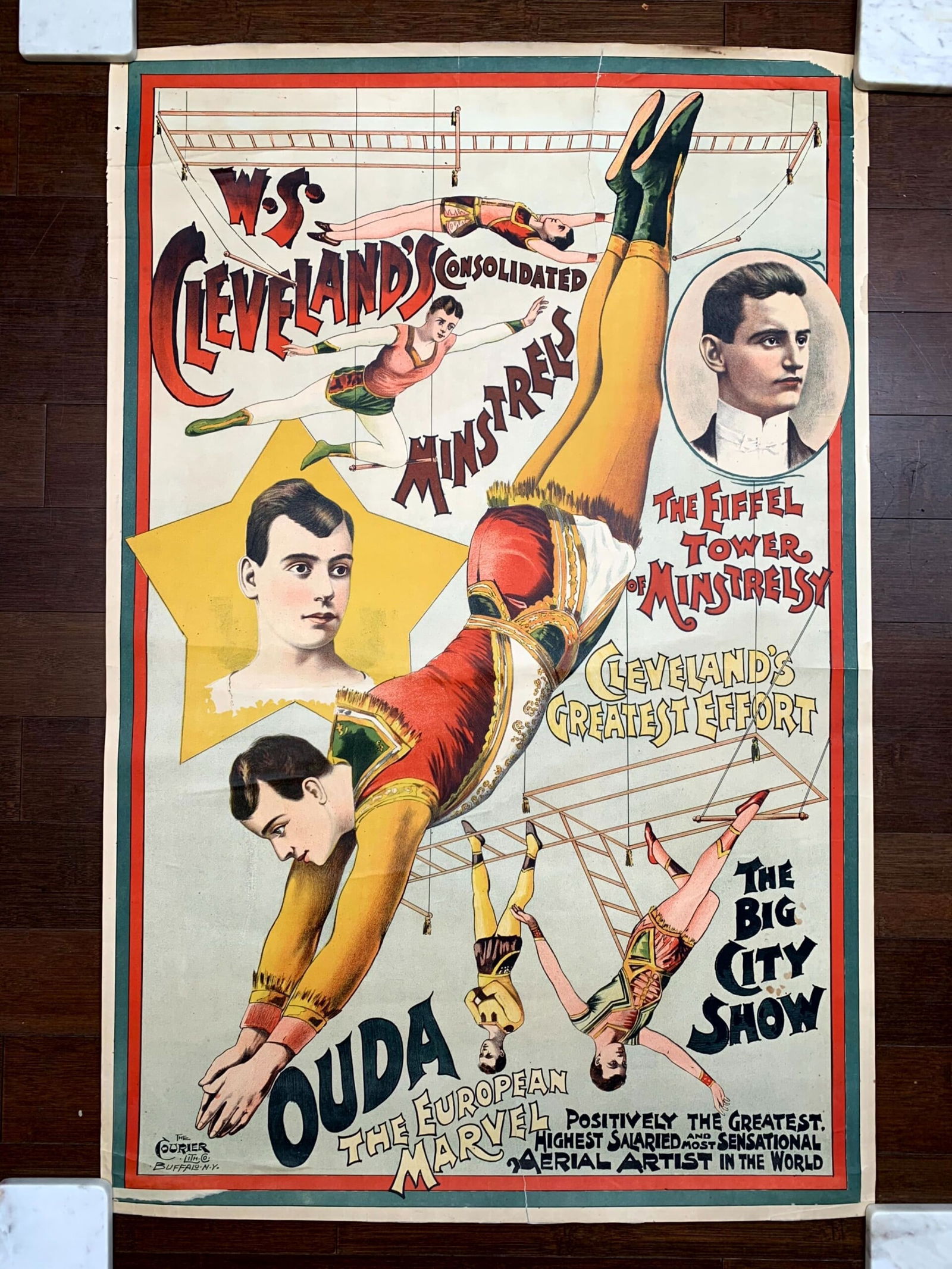 Circus Ouda - W.S. Cleveland (1894) 27.5x41.5 US Circus Poster: Circus Ouda - W.S. Cleveland (1894) 27.5x41.5 US Circus Poster, \n\n\n\nPlease refer to the attached photos to determine the condition of this original vintage item. \n\n\n\nNote: LB means Linen Backe