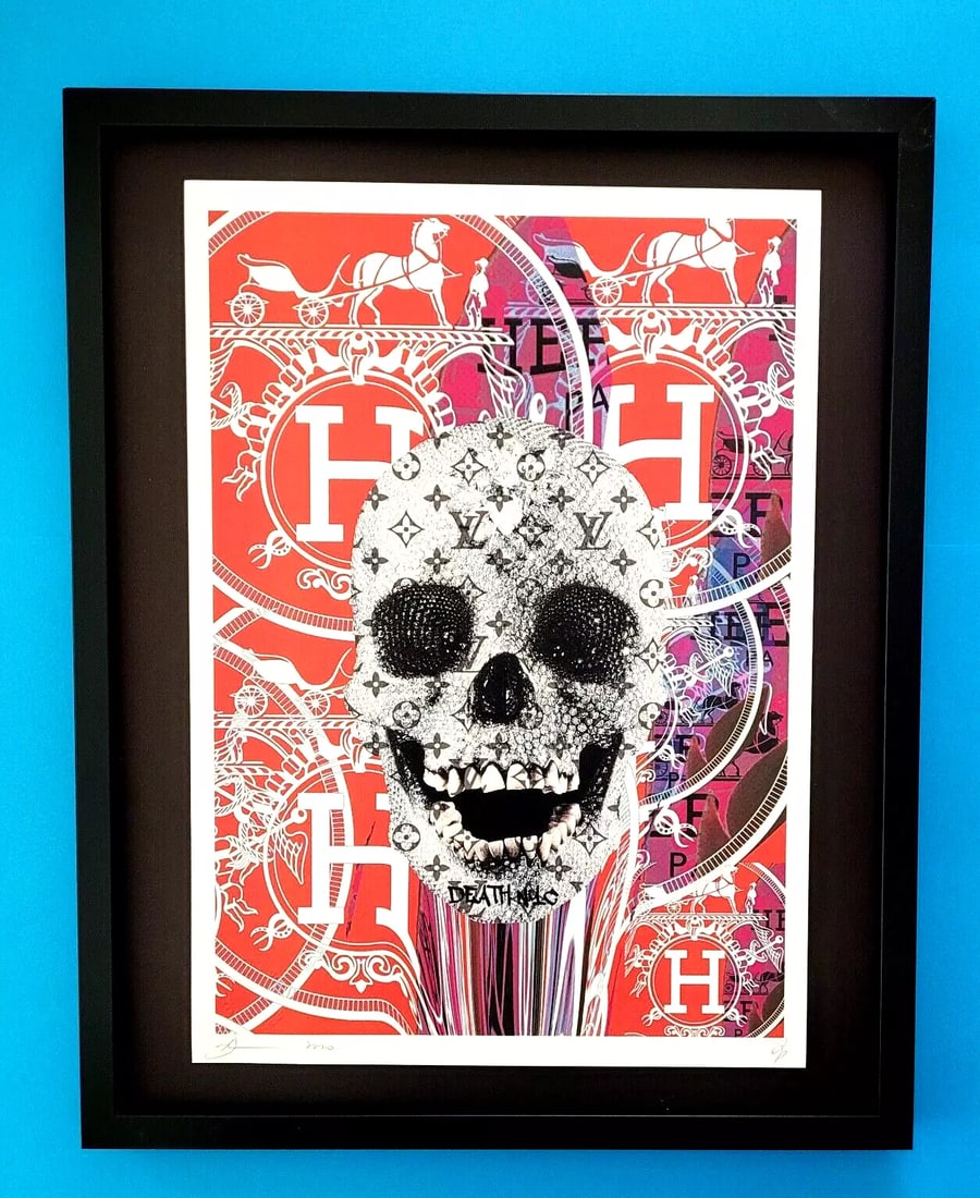 DEATH NYC Hand Signed LARGE Print Framed 16x20in COA HIRST SKULL HERMES LV FL (1 of 5)
