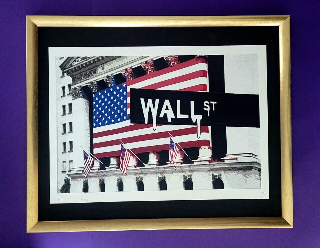 DEATH NYC Hand Signed LARGE Print COA Framed 16x20in Wall Street Graffiti NY % (1 of 5)
