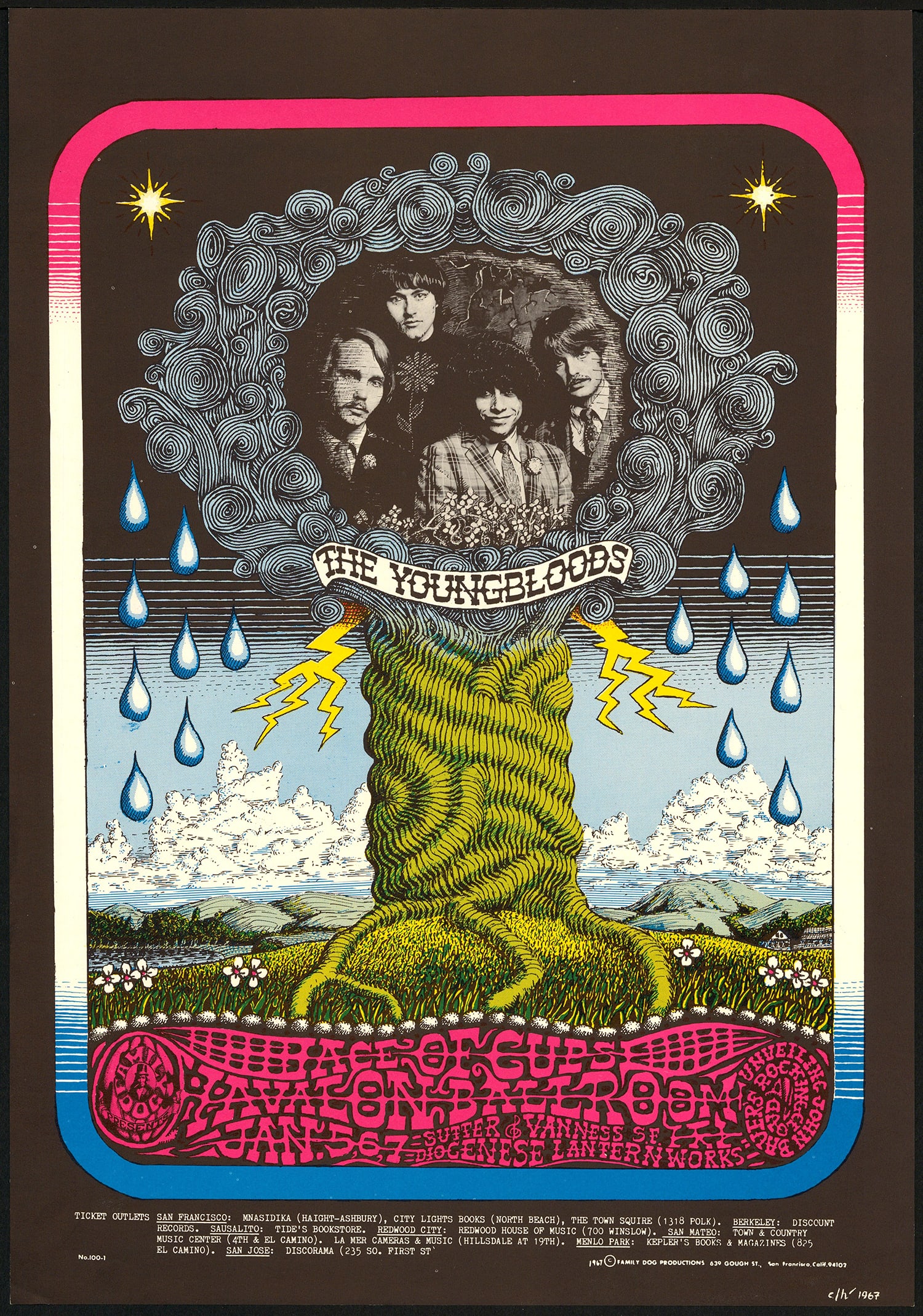 Charles Laurens Heald: Original FD-100 The Youngbloods Poster: No Reserve! Artist: Charles Laurens Heald Title: Original FD-100 The Youngbloods Poster Date: 1968 Medium: Lithograph Dimensions: 13⅞" x 20" Publisher: Family Dog Series: Family Dog Additional I